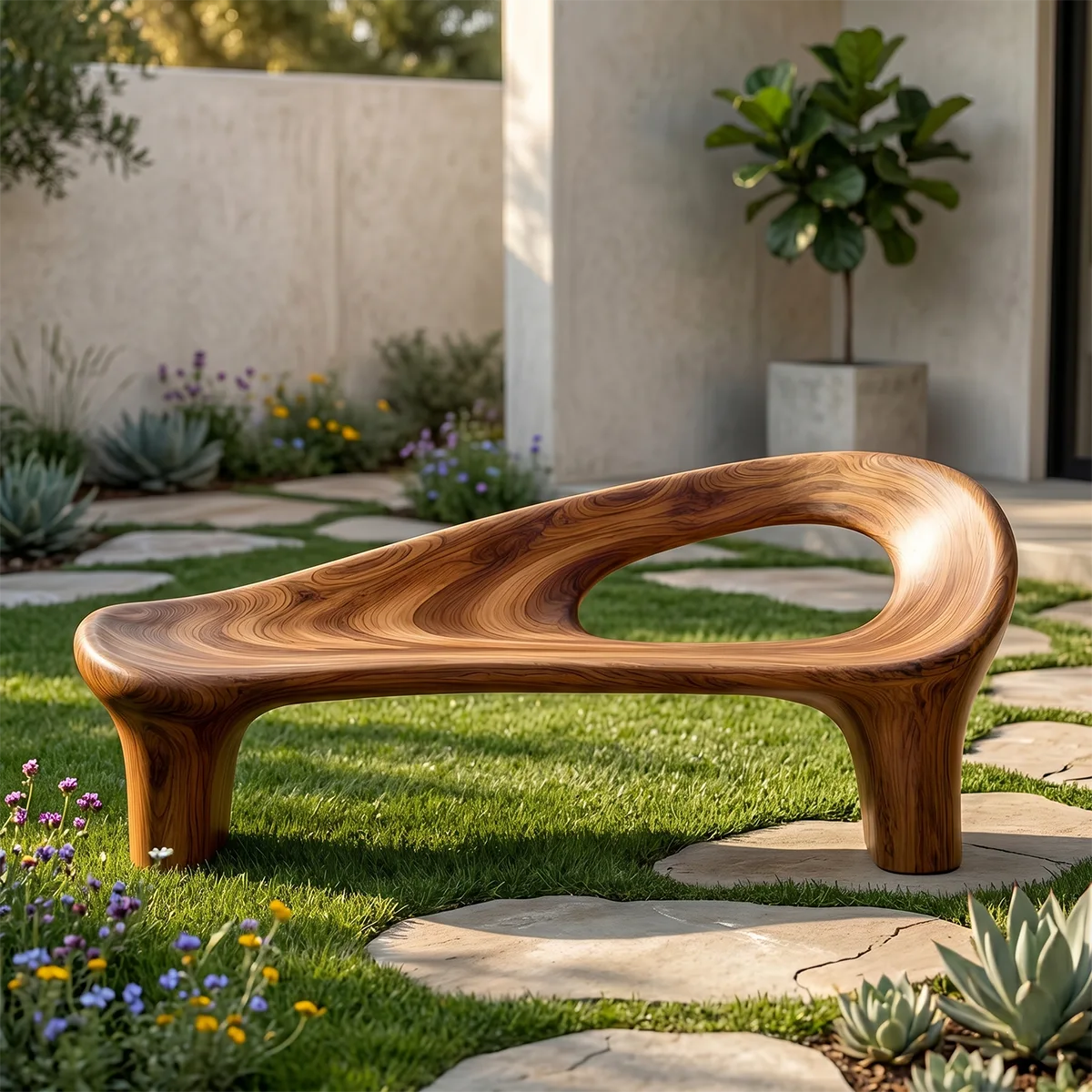 Contemporary Organic Outdoor Bench with Flowing Sculptural Form TH003-7210