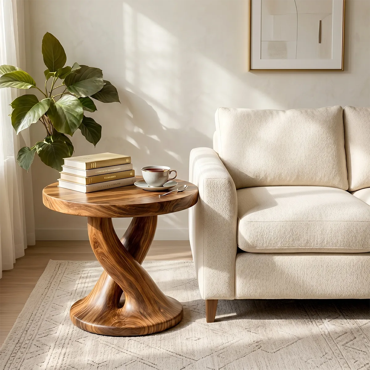 Twisted Pedestal Solid Wood Side Table | Organic End Table TH003-2053