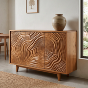 Tree Ring Carved Solid Wood Sideboard | Sculptural Buffet Cabinet for Organic Modern Interiors TH003-6042
