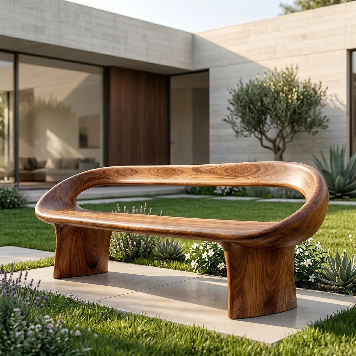 Contemporary Loop Frame Outdoor Bench with Organic Curves TH003-9918