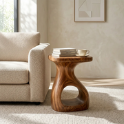 Solid Wood Side Table with Open Shelf | Sculptural End Table TH003-2155