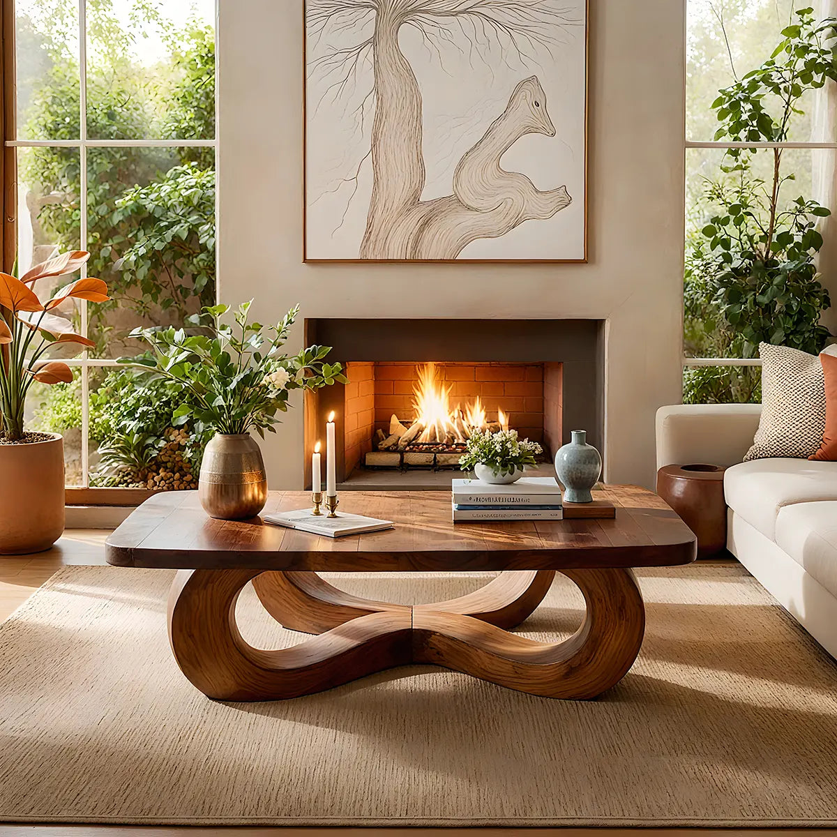 Handcrafted Solid Wood Coffee Table with Artistic Infinity Base TT006-3643