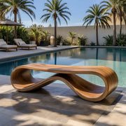 Handcrafted Solid Wood Outdoor Bench Infinity Wave Sculptural Patio Bench
