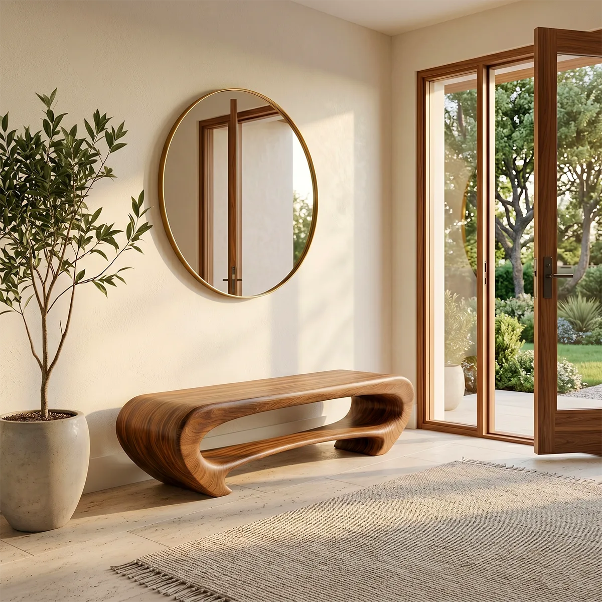 Organic Waterfall Console Bench, Sculptural Modern Entryway Seating TH003-2097