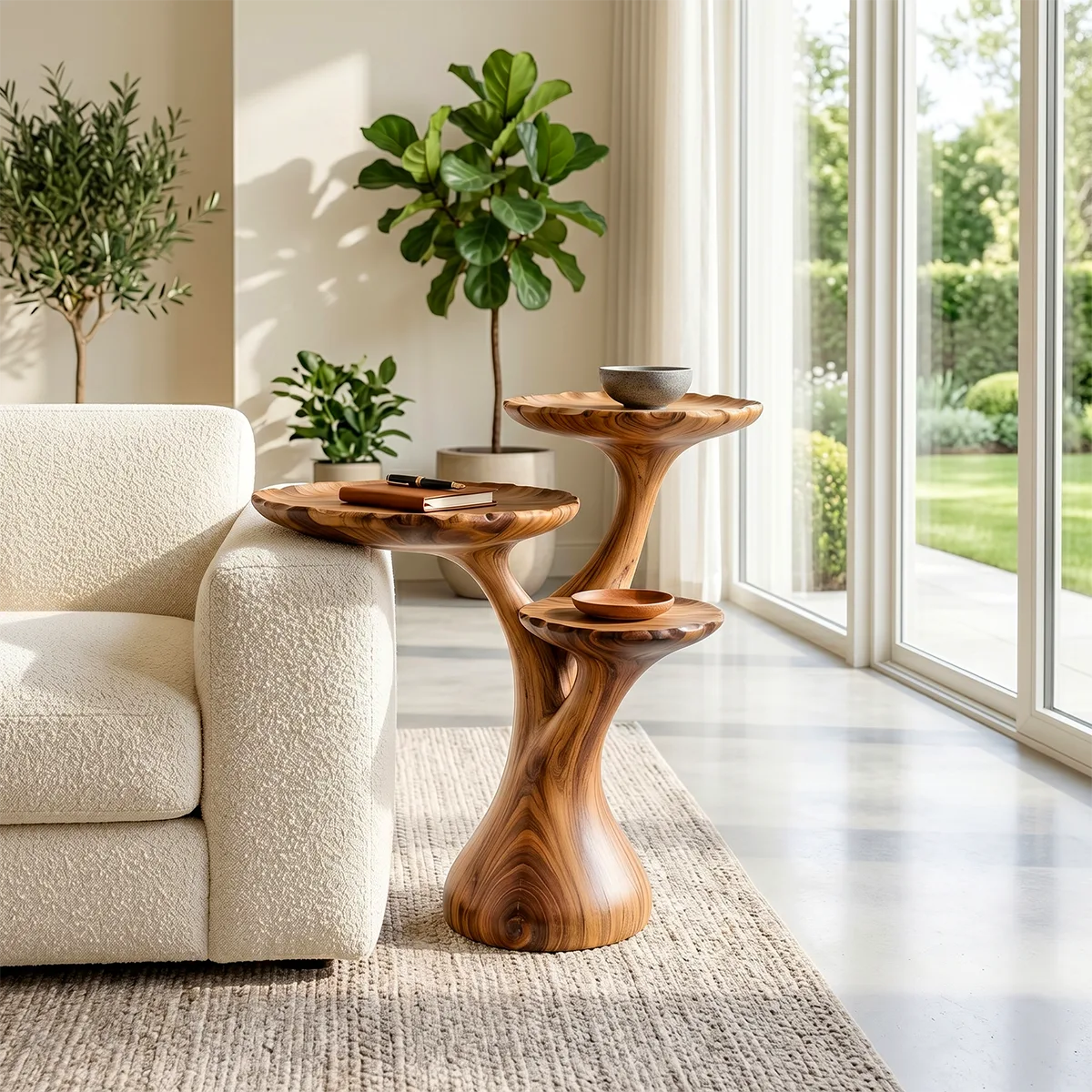 Three-Tier Solid Wood Side Table | Organic Sculptural Design TH003-9894