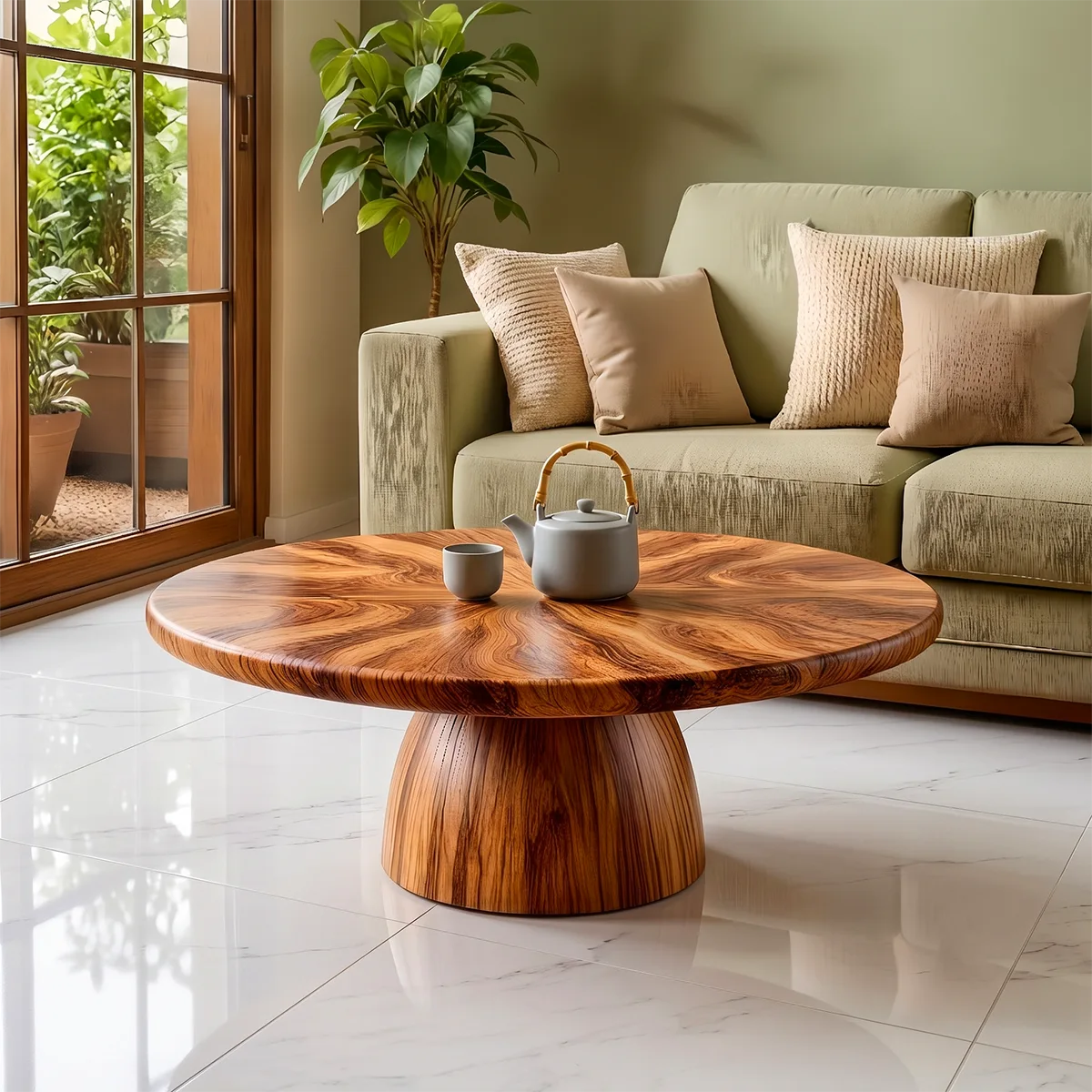 Modern Round Coffee Table | Pedestal Base Center Table for Living Room TH003-6481