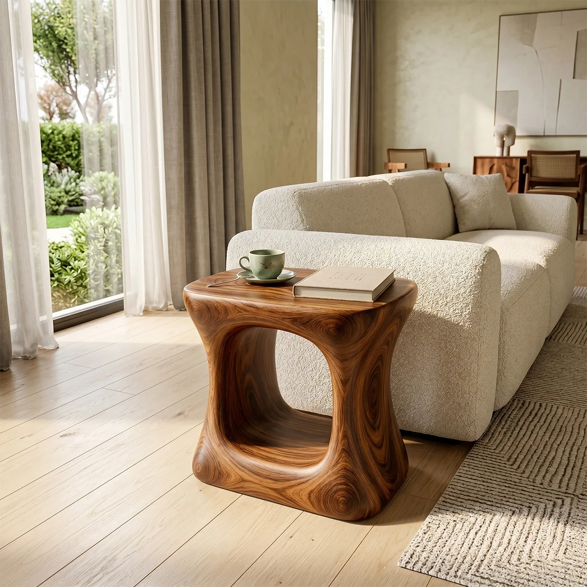 Modern Solid Wood End Table | Sculptural Hollow Accent Side Table for Living Room TH003-4147