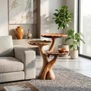 Tiered Leaf Solid Wood Side Table | Sculptural Display Table TH003-7691