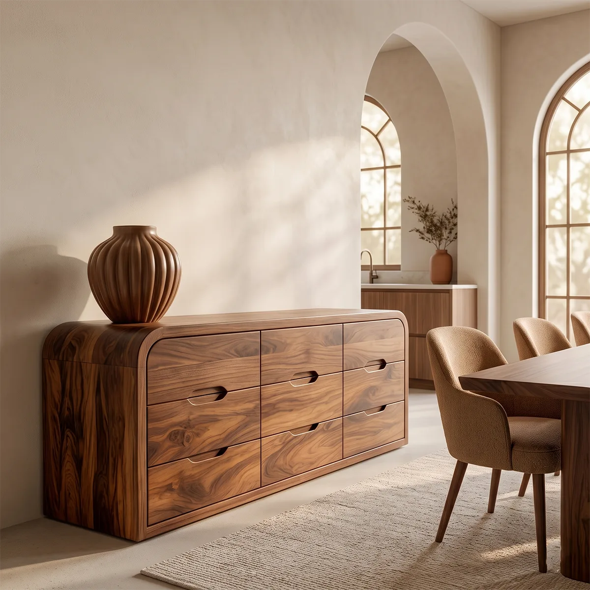 Modern Sideboard Cabinet | 6 Drawer Storage Cabinet with Rounded Waterfall Design TH003-8195
