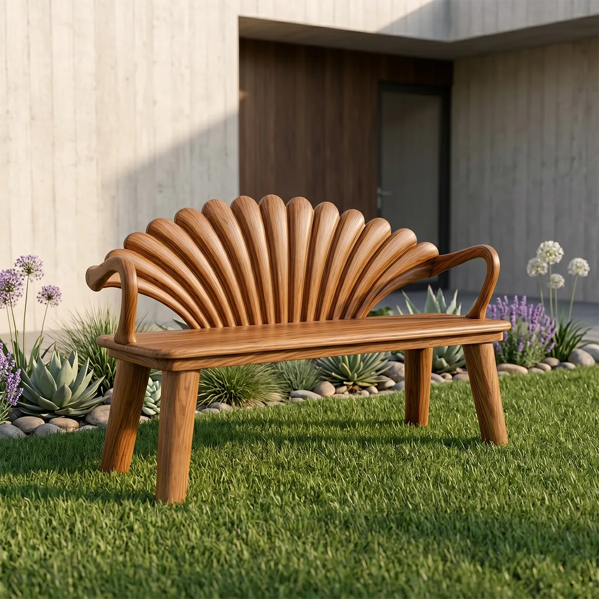 Decorative Fan Shell Bench with Artistic Sculptural Backrest TH003-9079