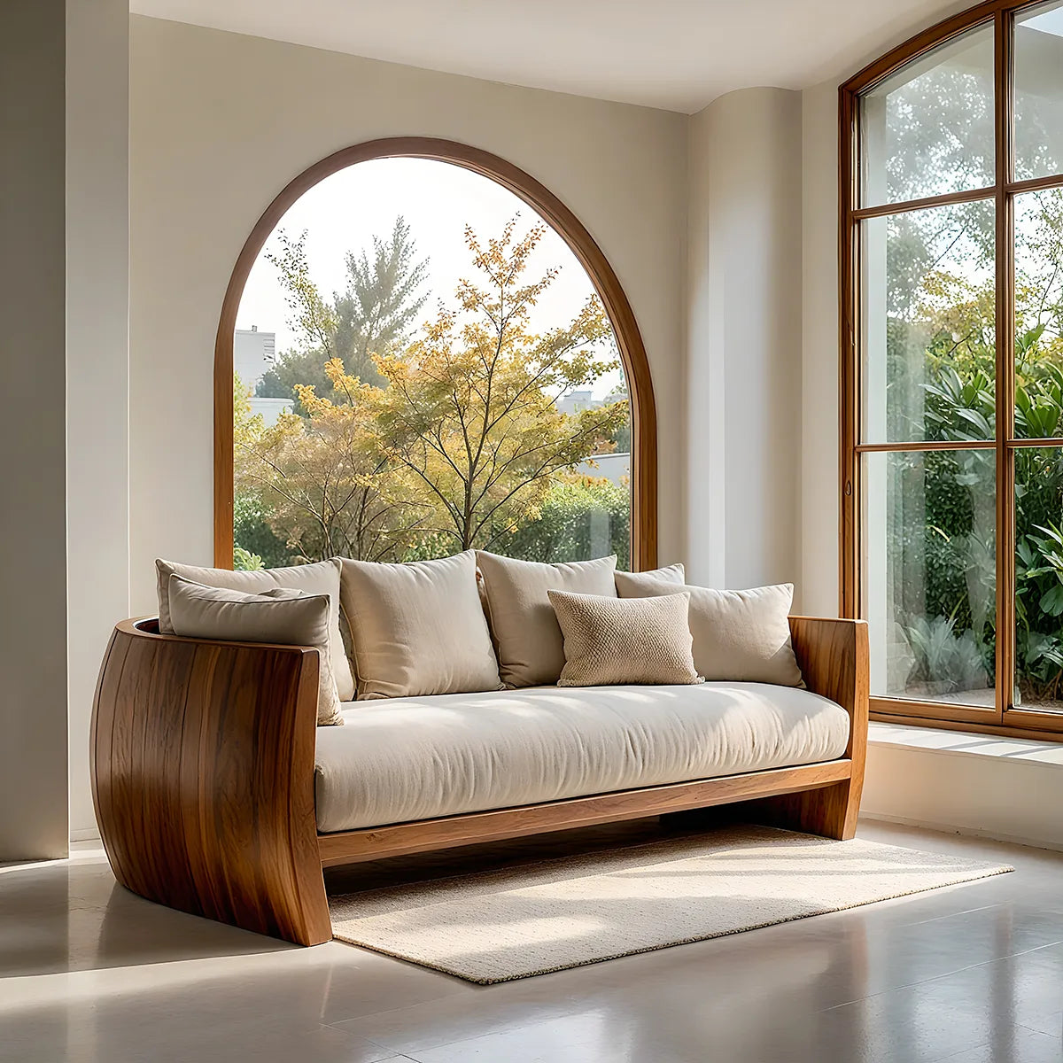 Luxury Minimalist Wooden Sofa with Sculptural Solid Wood Frame