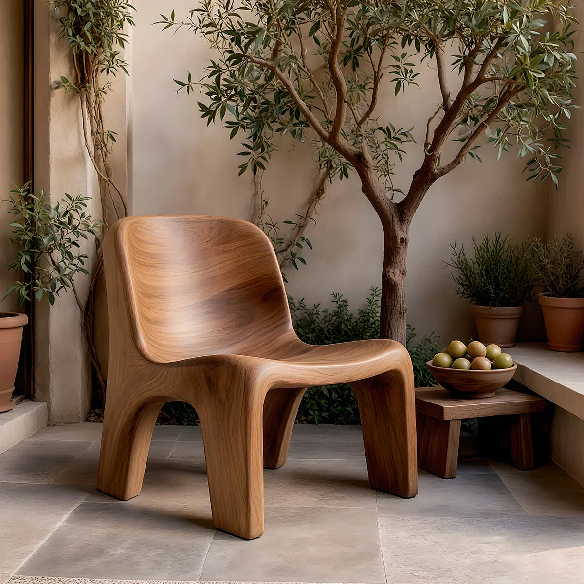 Handcrafted Solid Wood Lounge Chair Organic Flow Sculptural Accent Chair