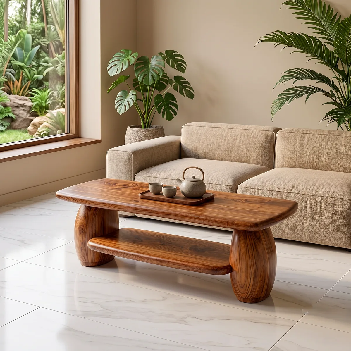 Modern Rounded Rectangle Coffee Table | Open Shelf Center Table for Living Room TH003-2936