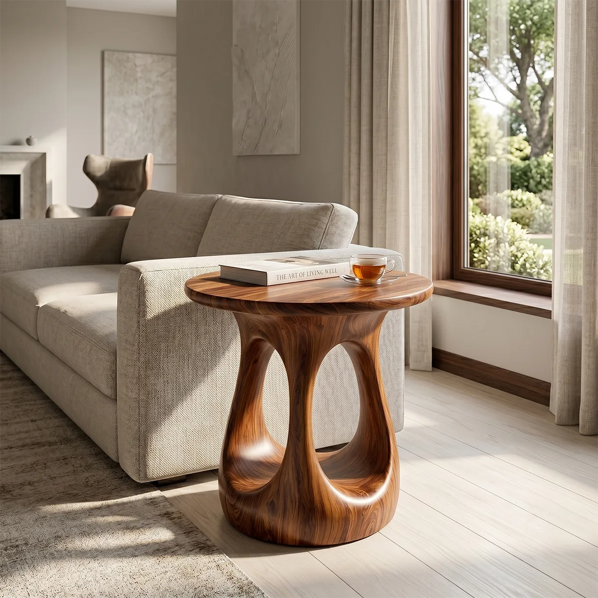 Dual Arch Sculptural End Table, Modern Round Side Table for Living Room TH003-3615