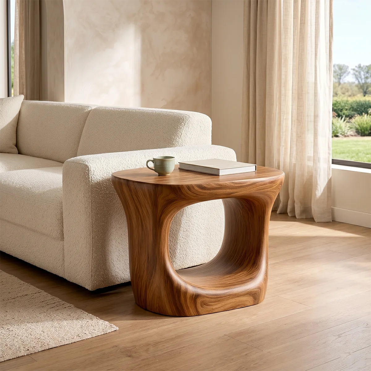 Organic Solid Wood End Table | Sculptural Hollow Accent Side Table for Modern Living Room TH003-8055