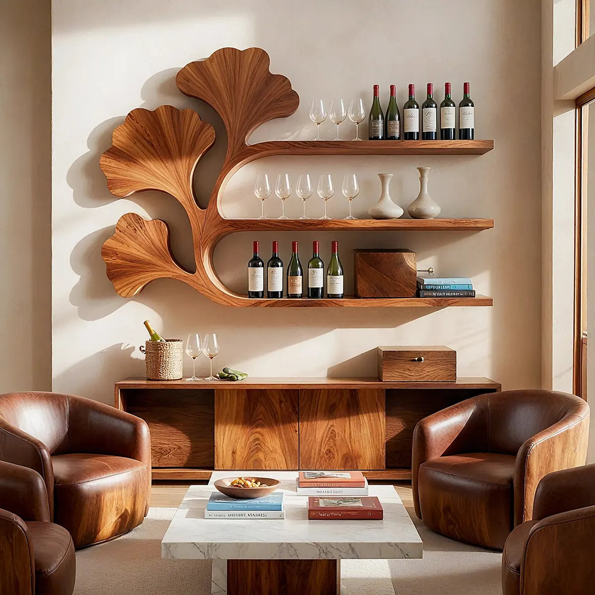 Ginkgo Grove Solid Wood Wall Wine Rack for Artful Dining Rooms & Wine Collectors TT006-2714