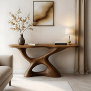 Luxury Wood Console Table, Curved Base Entryway Table, Artistic Hallway Sofa Table for Living Room