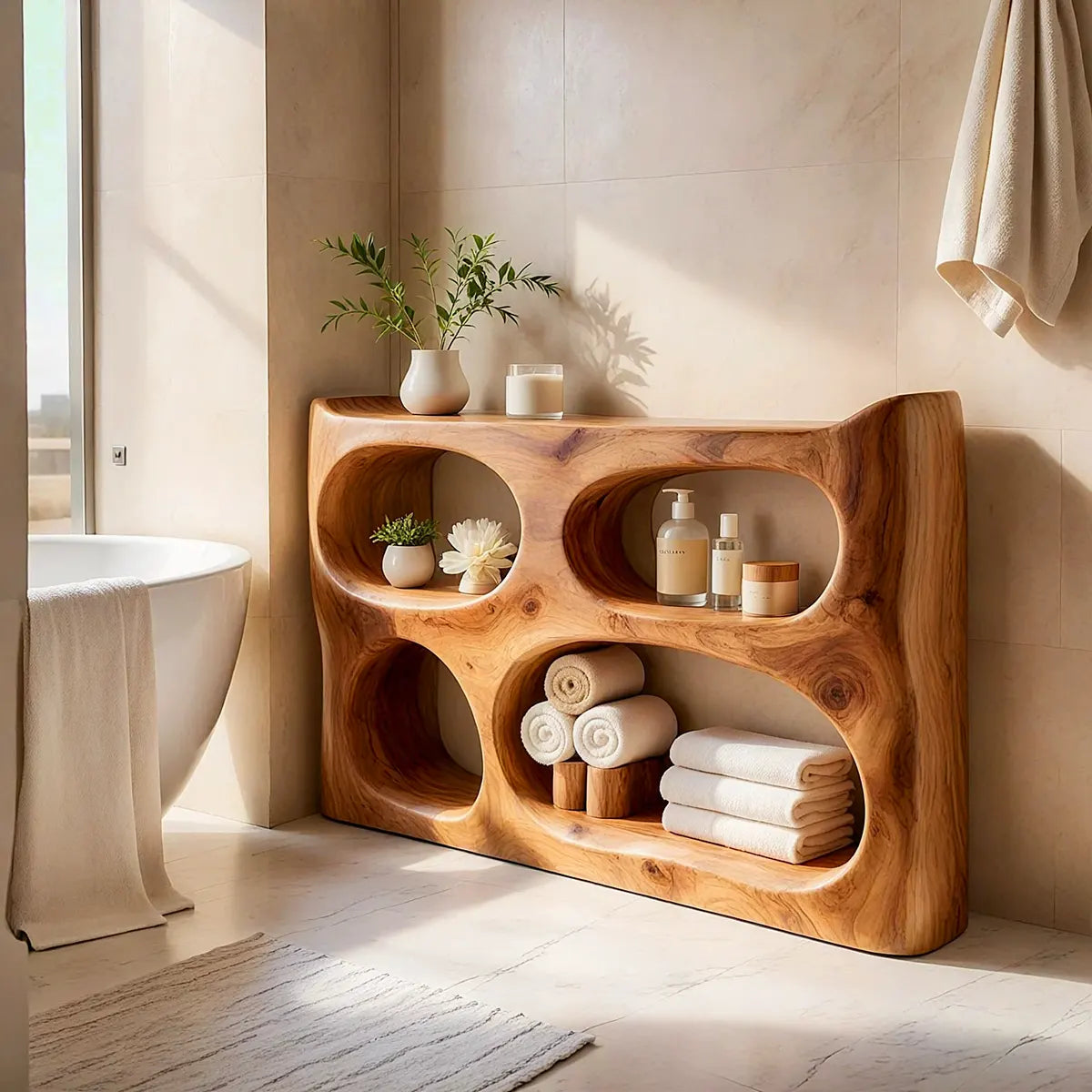 Sculptural Bathroom Storage Cabinet | Freestanding Open Shelf Console TT006-8PTB5CJ