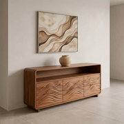 Modern Sideboard Cabinet | Wave Carved Storage Cabinet with Open Shelf & 6 Drawers TH003-7310