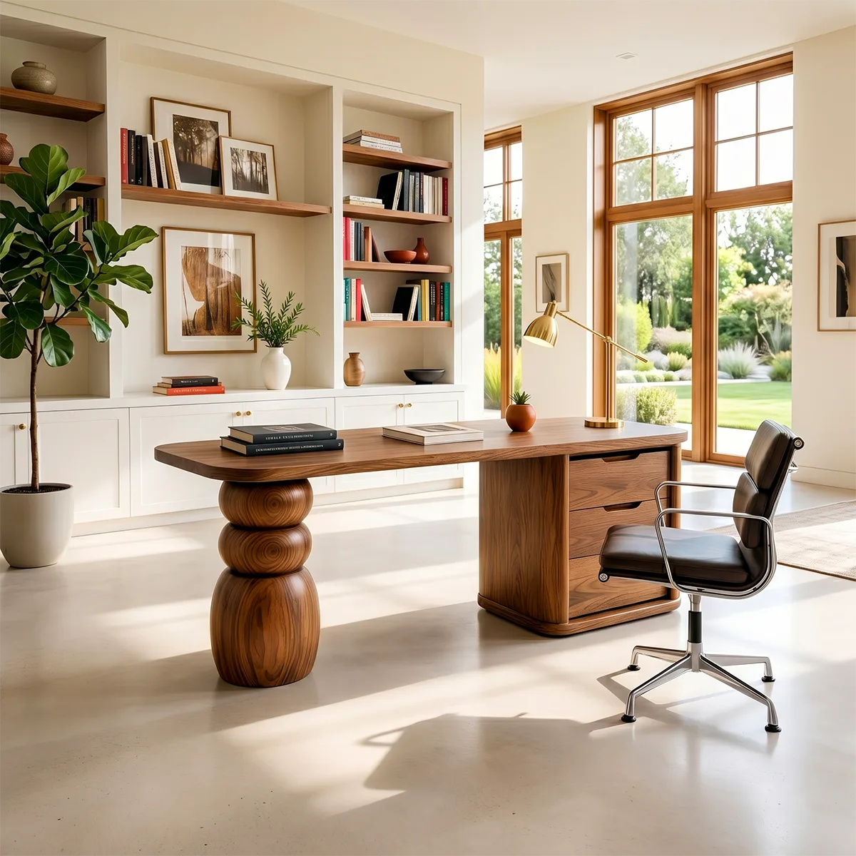 Organic Modern Executive Desk | Sculptural Office Desk with Storage TH003-5570
