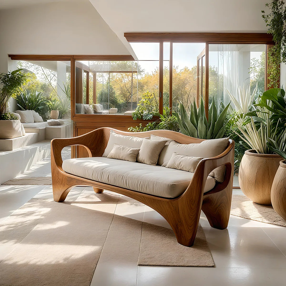 Luxury Sculptural Wooden Sofa with Organic Curved Frame Design
