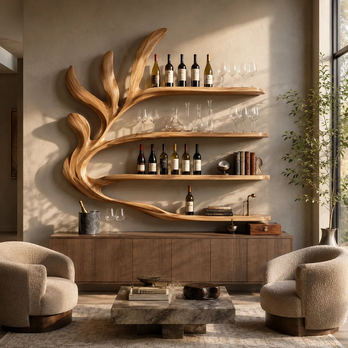Tidal Branch Solid Wood Wall Wine Rack for Modern Homes Bar TT006-9560