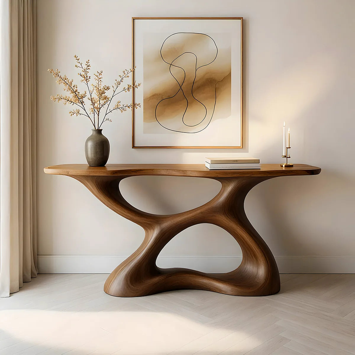 Sculptural Wood Console Table | Organic Modern Entryway Table