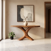 Modern Sculptural Console Table | Organic Entryway Accent Table with Architectural Pedestal TH003-1525