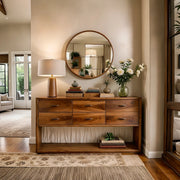 Modern 6 Drawer Console Table with Open Shelf – Minimalist Entryway Storage Cabinet TH003-9381