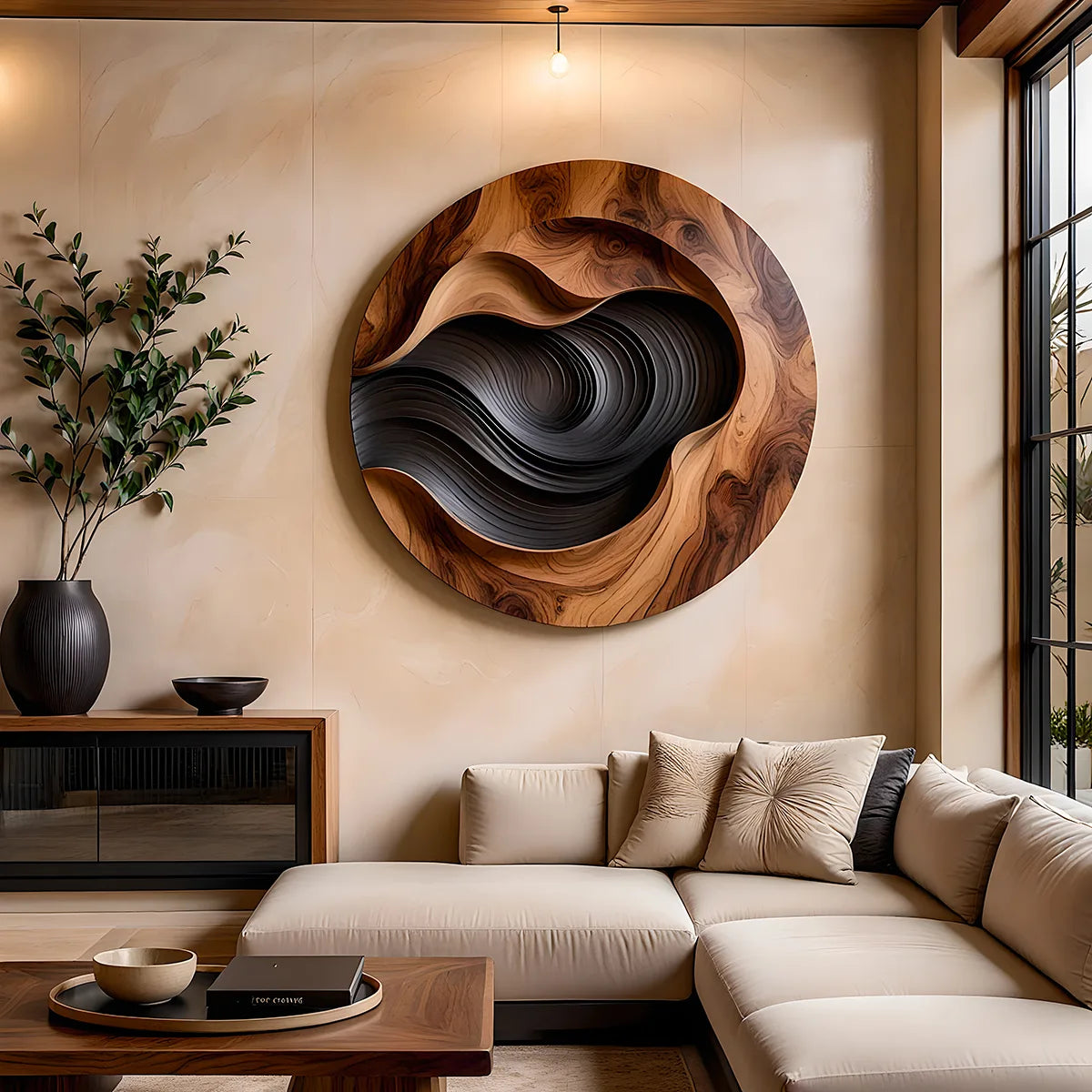 Abstract Wood Grain Wall Art | Large Round Modern Wooden Wall Decor TT006-9327