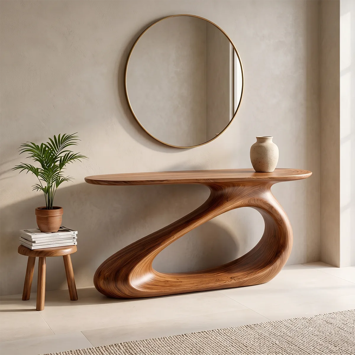 Modern Wooden Console Table | Organic Sculptural Entryway Sofa Table TH003-7009