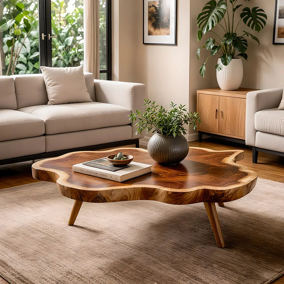 Live Edge Solid Wood Coffee Table | Organic Freeform Hardwood Cocktail Table TT006-8973
