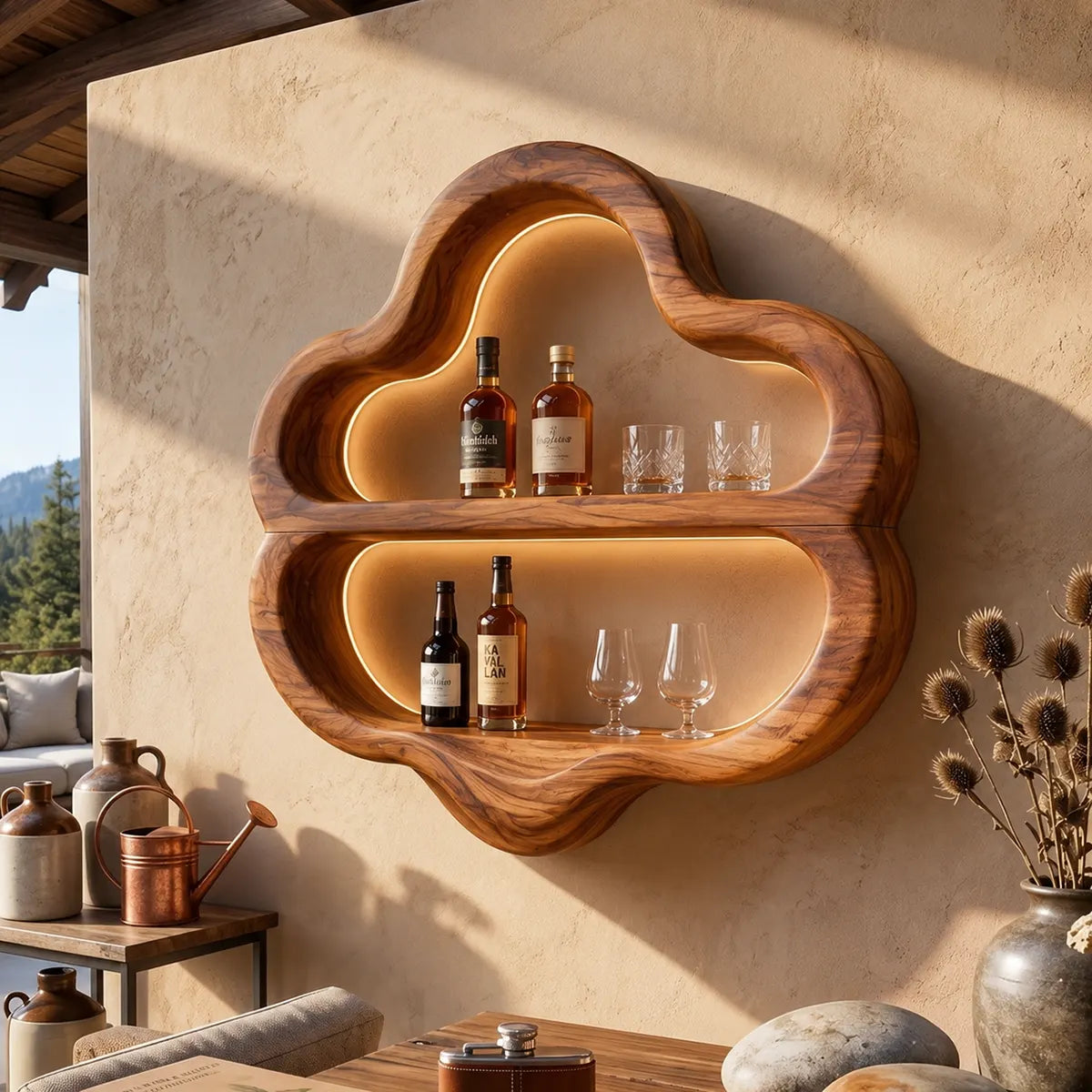 Sculptural Solid Wood Wall Wine Holder for Home Bars & Wine Lovers TT006-5261