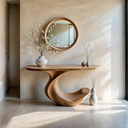 Sculptural Solid Wood Console Table with Flowing Wave Base