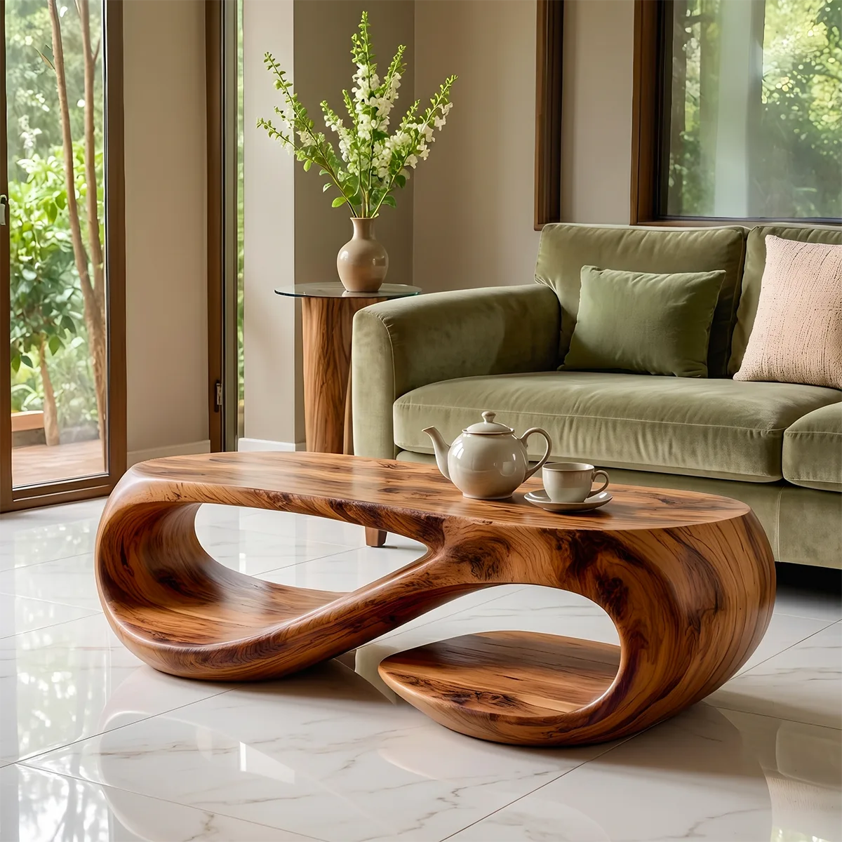 Modern Oval Coffee Table | Sculptural Loop Base Center Table for Living Room TH003-6081