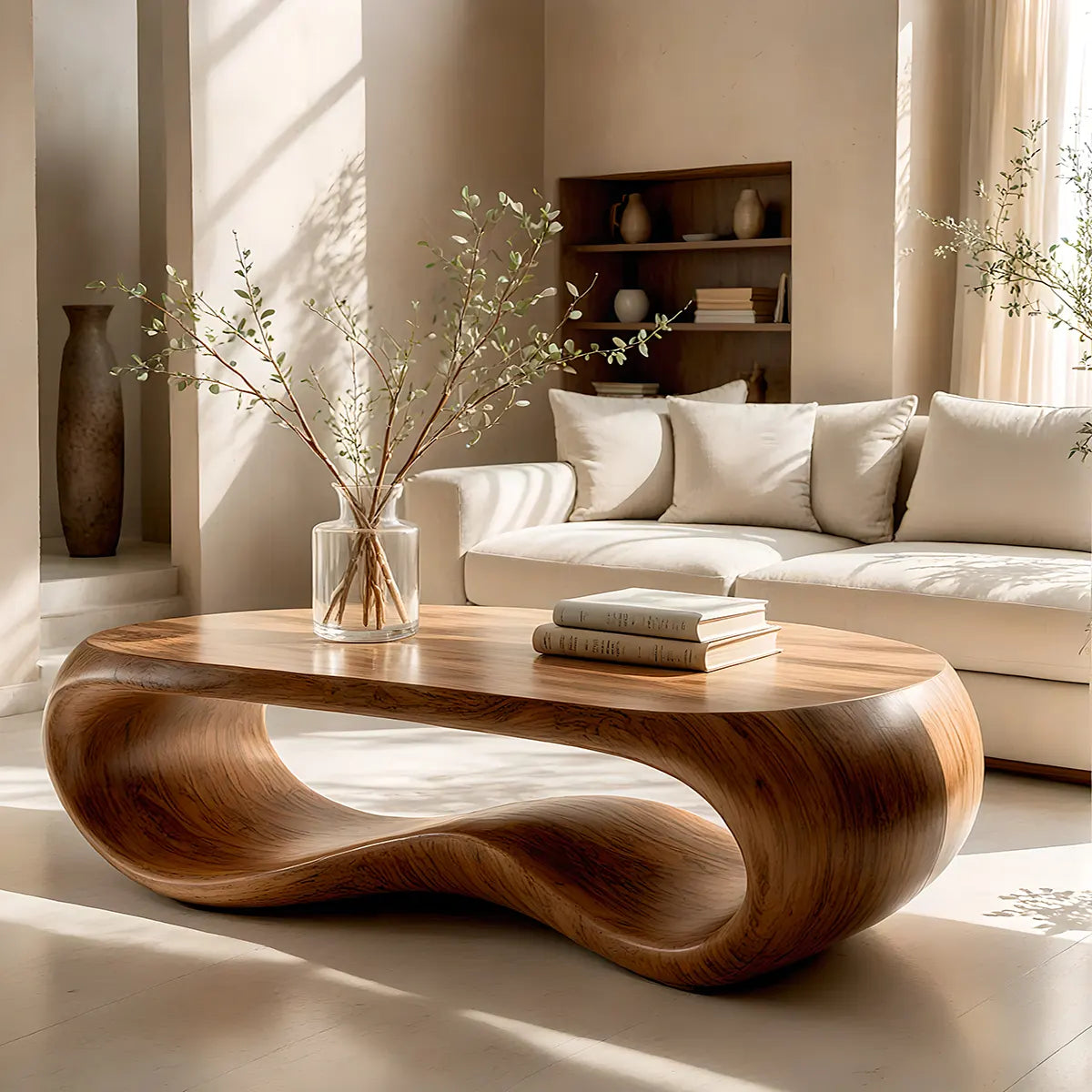 Modern Oval Coffee Table | Sculptural Waterfall Center Table for Contemporary Living Room TT006-2927