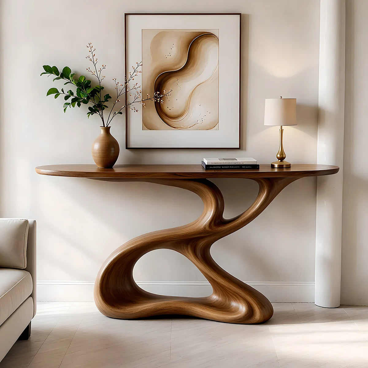 Solid Wood Console Table | Sculptural Living Room Furniture