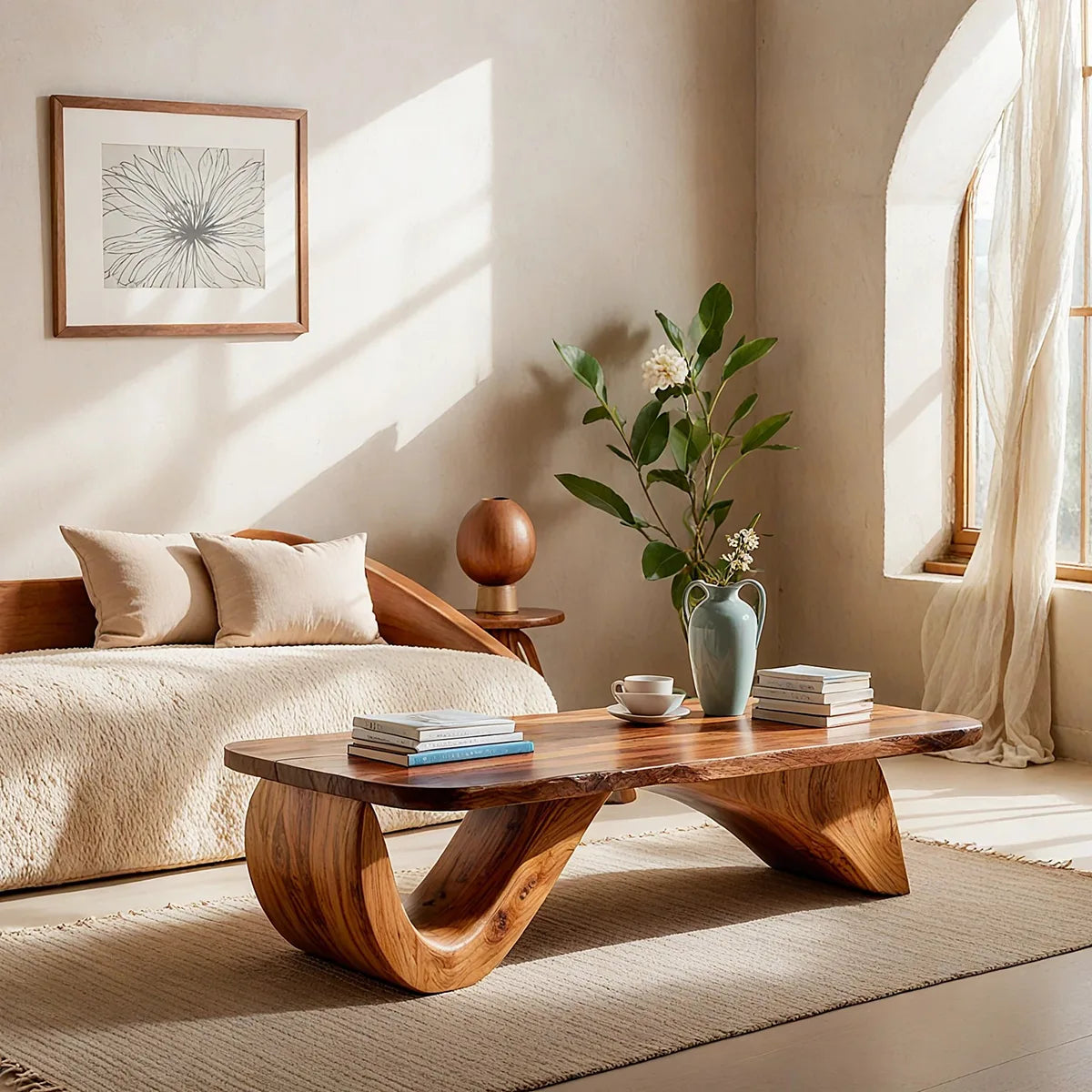 Sculptural Solid Wood Coffee Table – Handcrafted Organic Modern Center Table