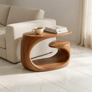 Handcrafted Solid Wood End Table with Open Shelf – Sculptural Japandi Side Table for Living Room TH003-8927