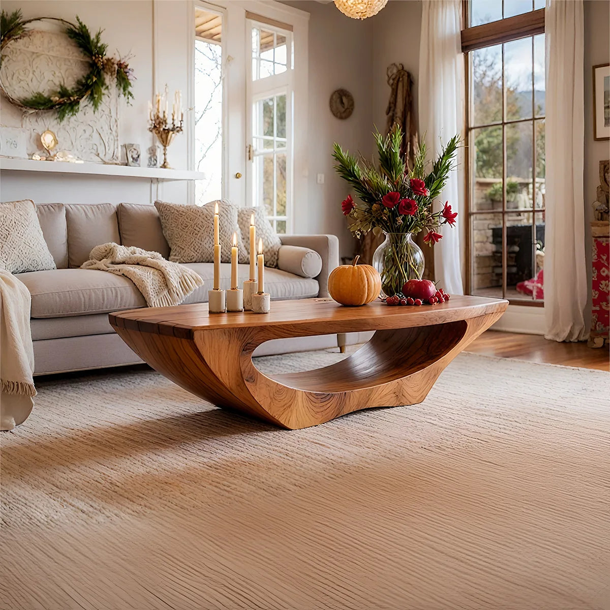 Sculptural Solid Wood Coffee Table – Handcrafted Organic Modern Living Room Table