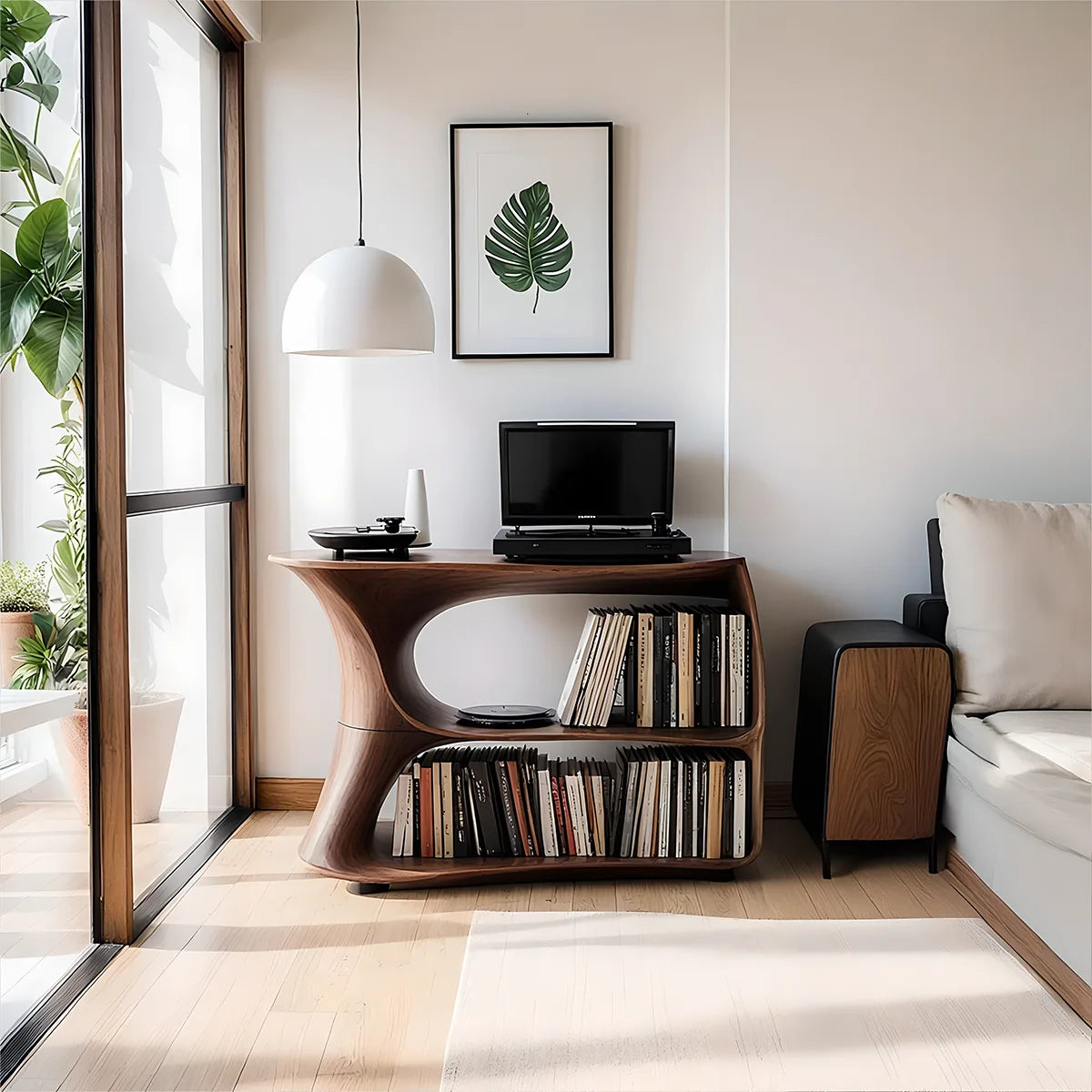 Solid Wood Media Stand, Modern Organic Record Player Stands with Vinyl Record Storage Shelves