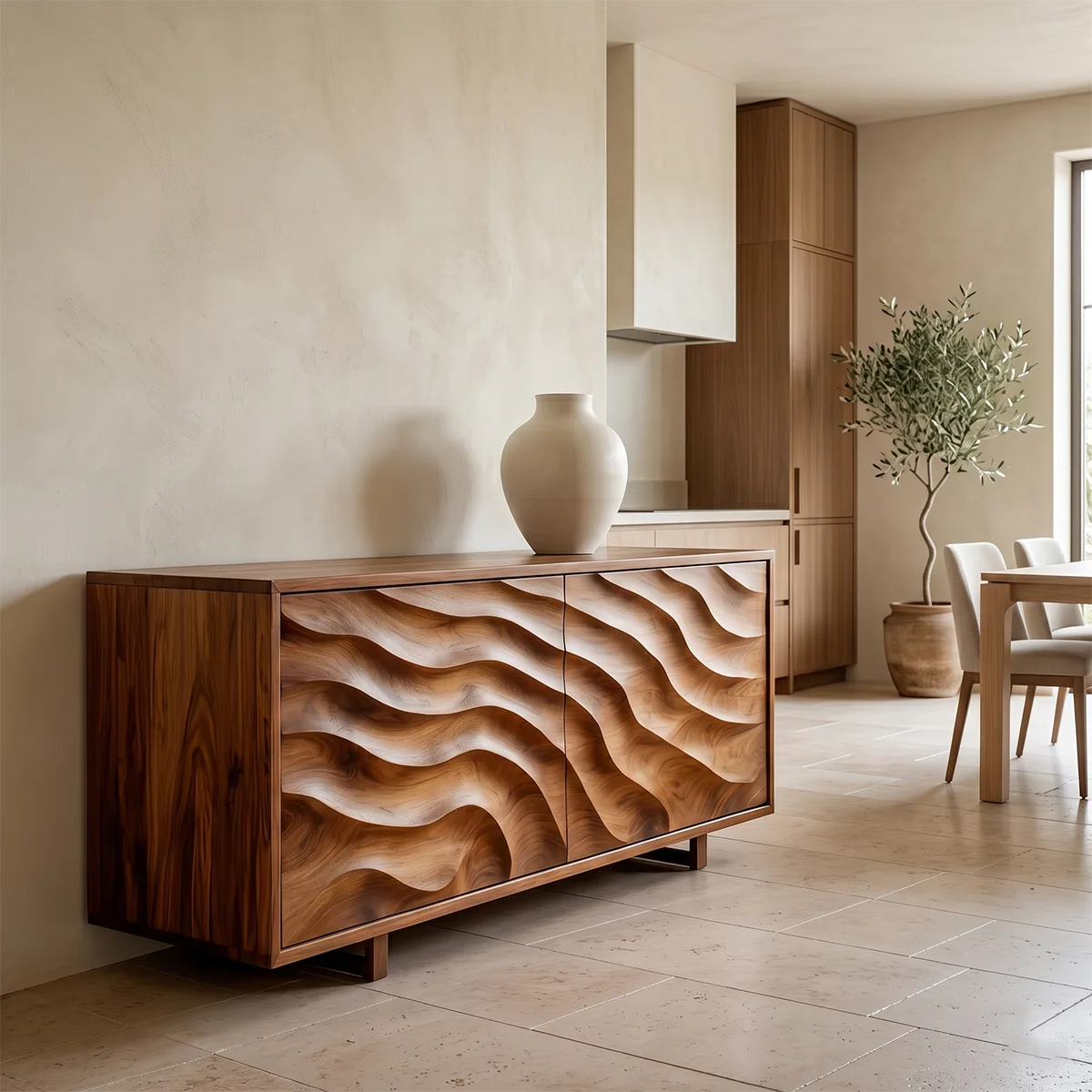 Modern Sideboard Cabinet | Wave Carved Buffet Cabinet with 2 Doors for Dining Room & Living Room TH003-9756