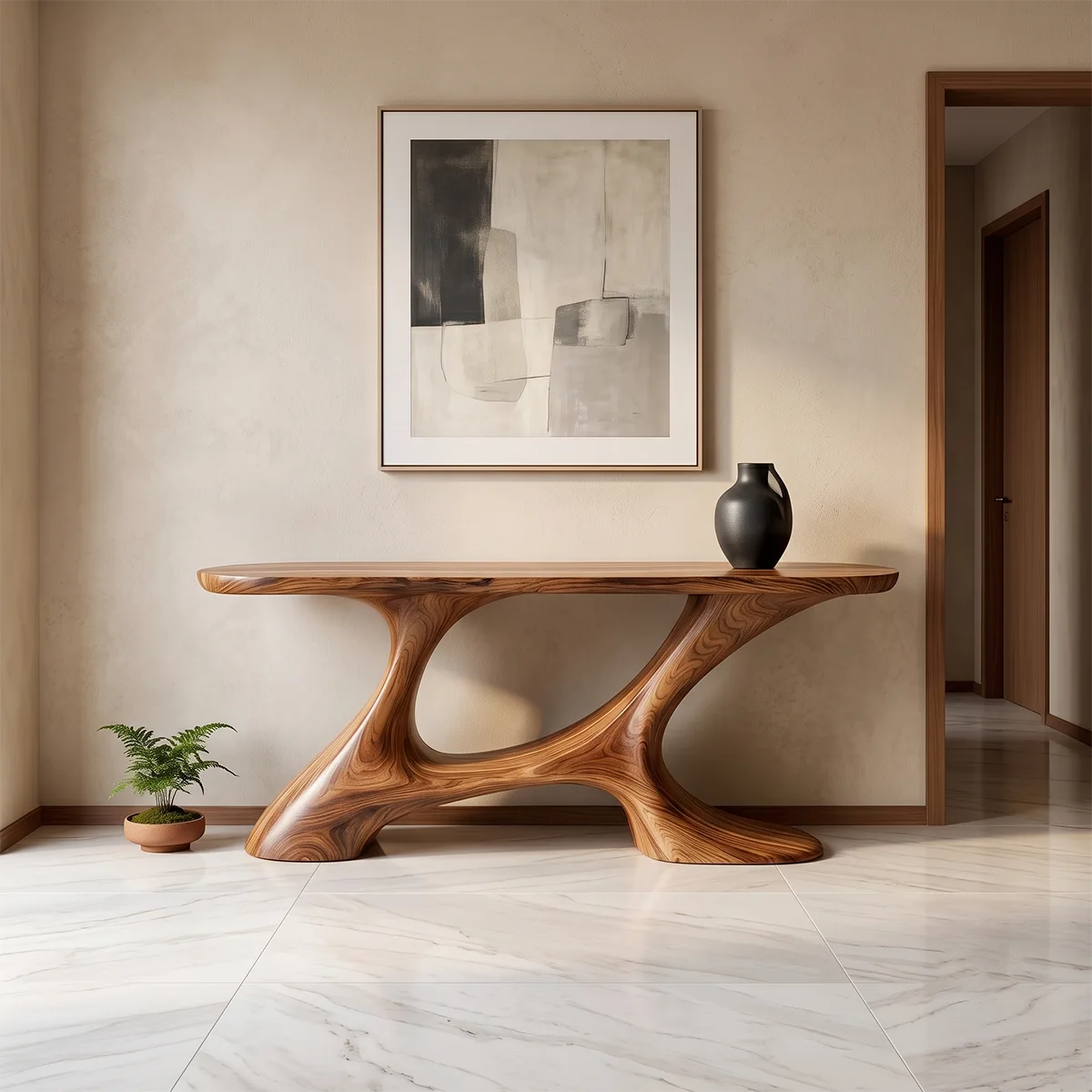 Modern Organic Console Table | Sculptural Entryway Table with Asymmetrical Open Base TH003-5256