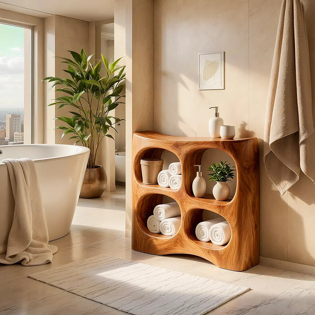 Bathroom Vanity with 4 Open Shelves | Sculptural Organic Modern Design TT006-6CKE8DD