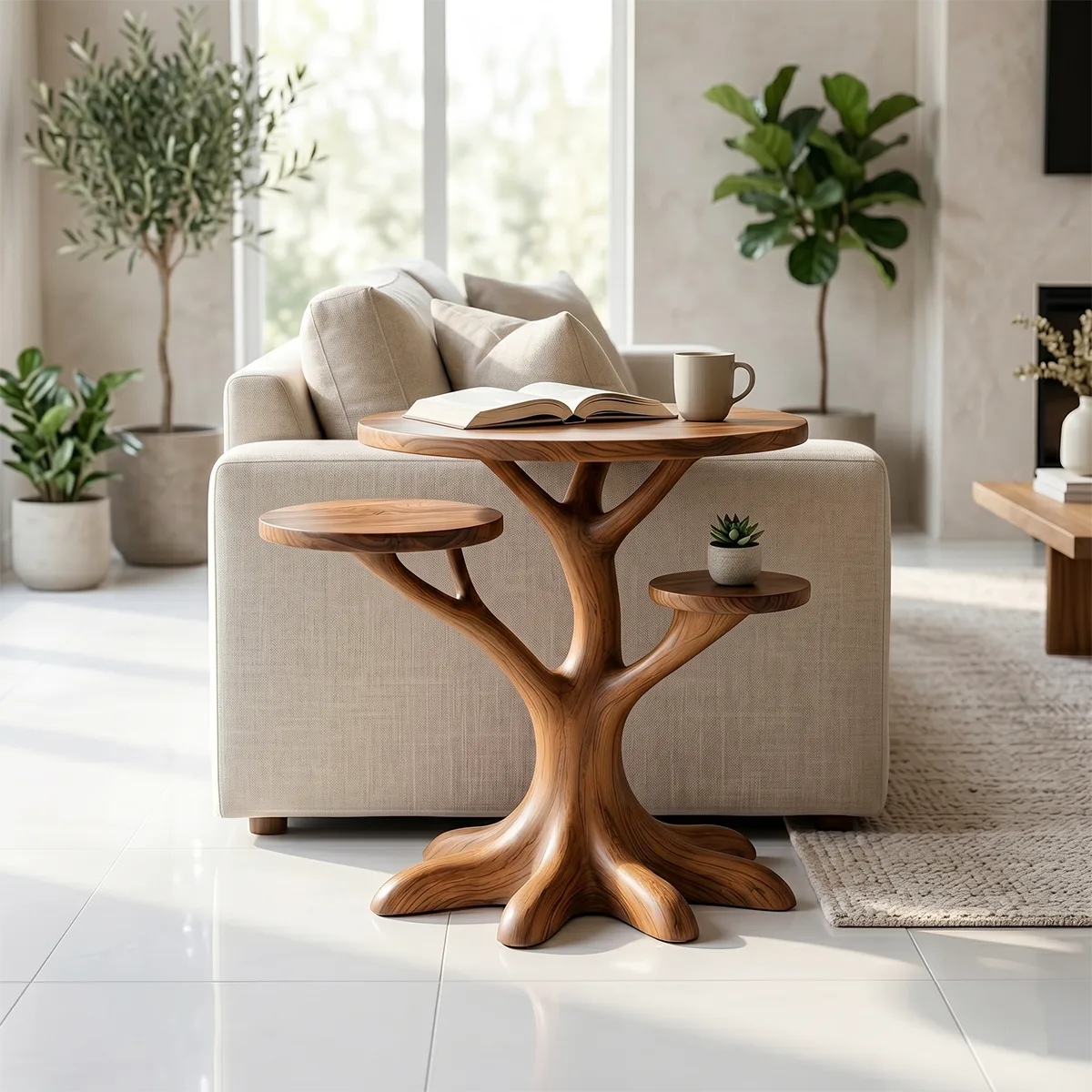 Handcrafted Solid Wood Tree End Table – Sculptural Organic Side Table for Living Room TH003-2029