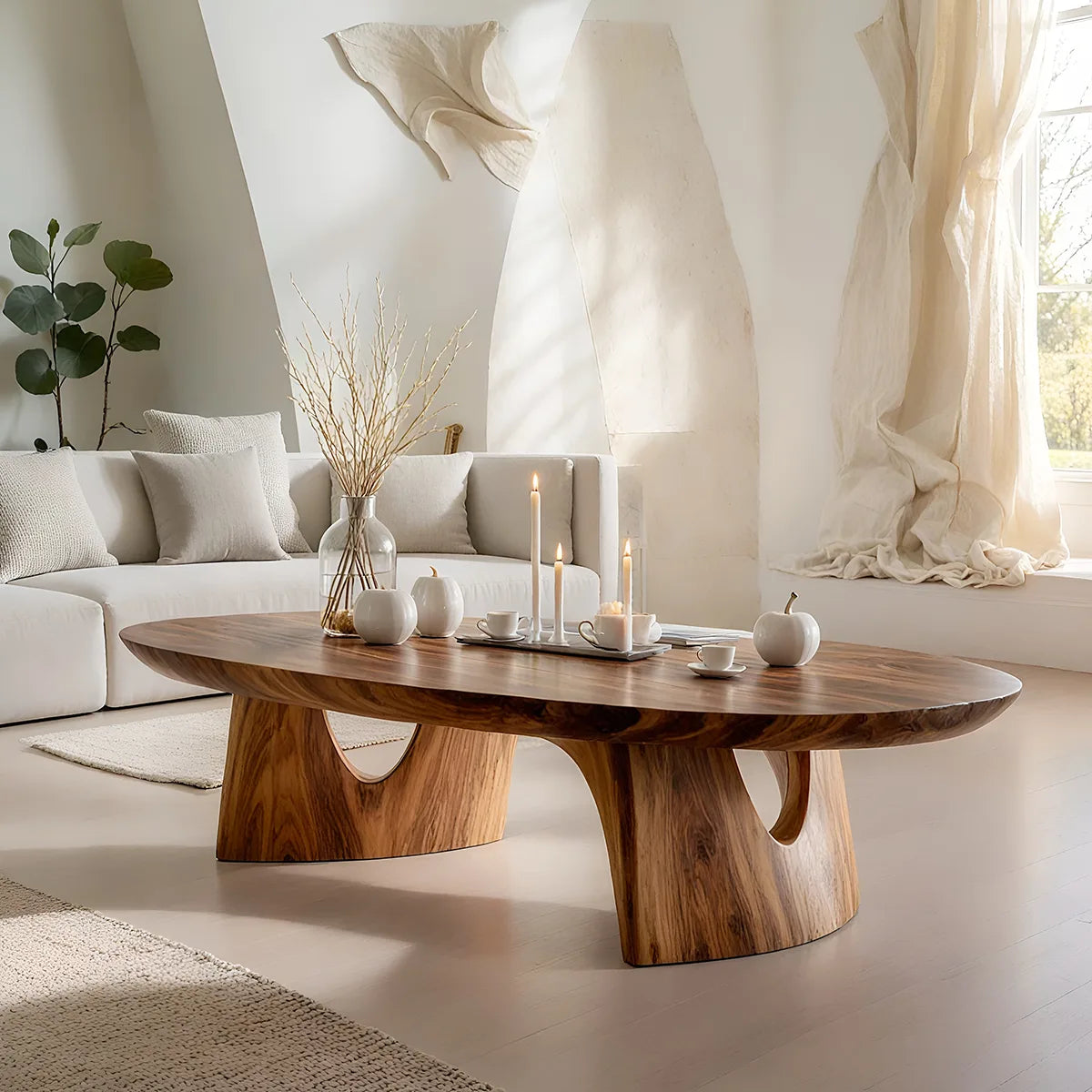 Oval Solid Wood Coffee Table – Handcrafted Sculptural Modern Living Room Table