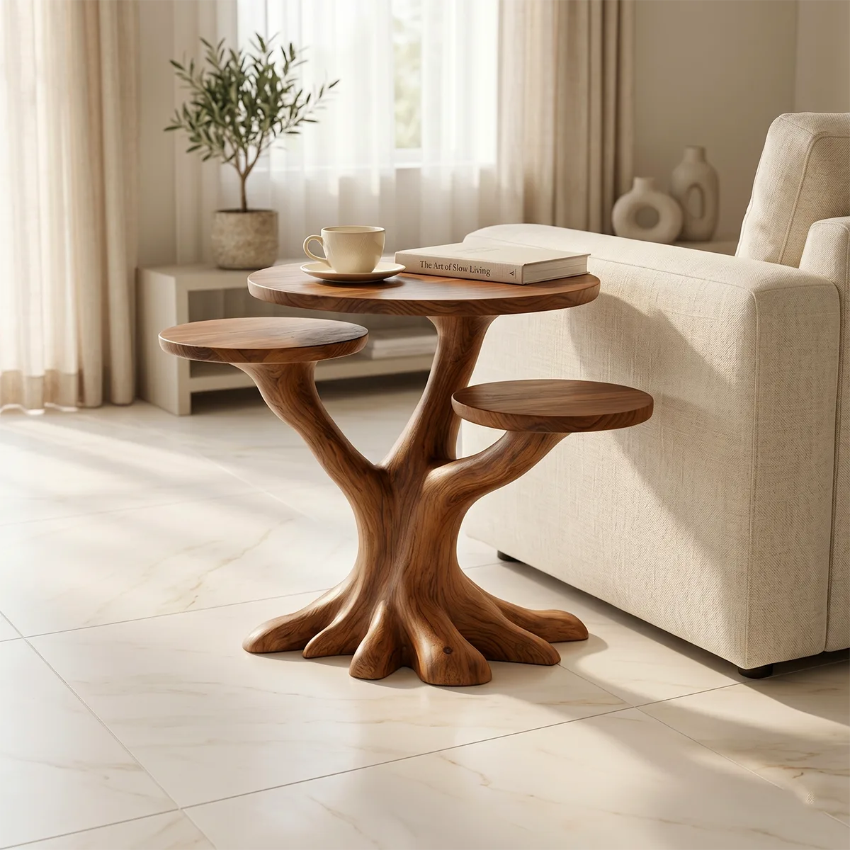 Tree Branch Solid Wood End Table – Organic Side Table for Living Room TH003-3035