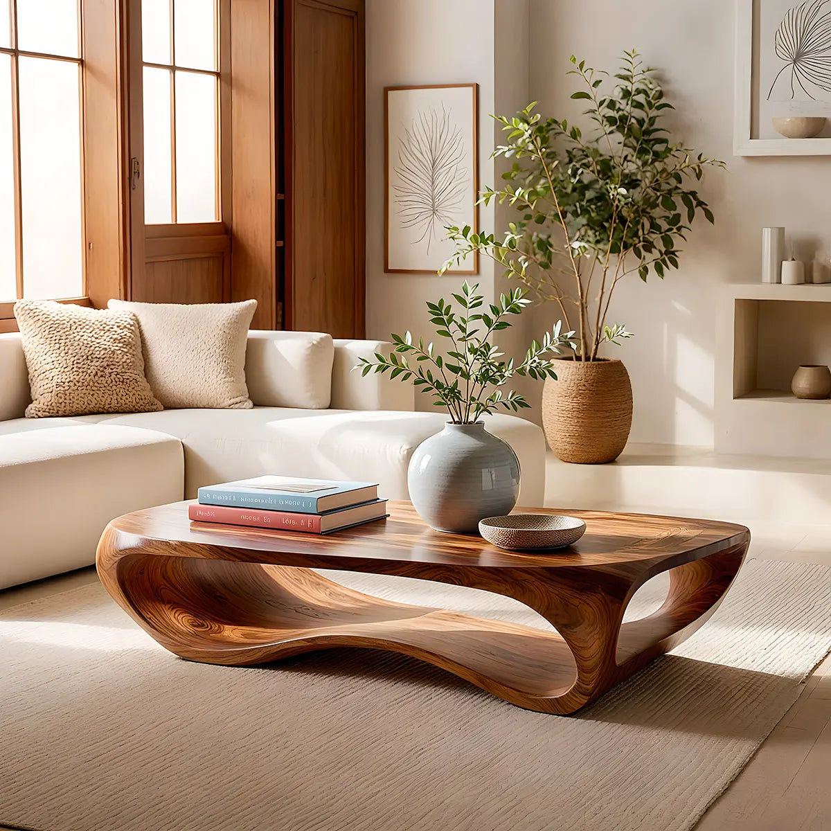 Modern Organic Coffee Table | Sculptural Low Profile Center Table for Contemporary Living Room TT006-3779