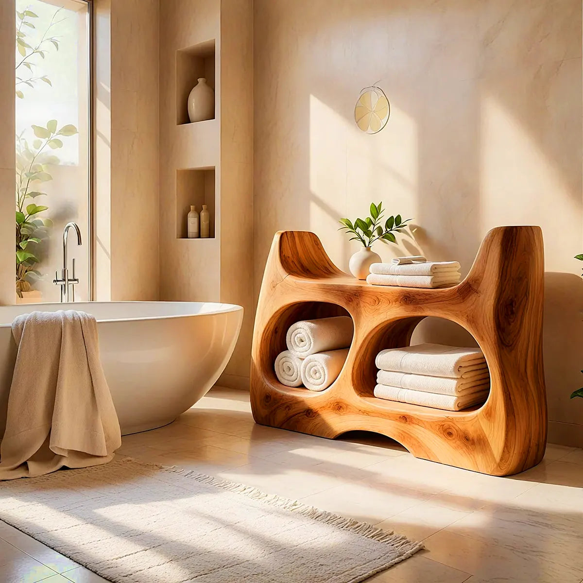 Sculptural Bathroom Vanity with 2 Open Shelves | Curved Organic Modern Design TT006-9TVO9QA