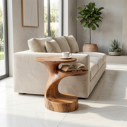 Handcrafted Solid Wood End Table with Open Shelves – Sculptural Organic Side Table TH003-1037